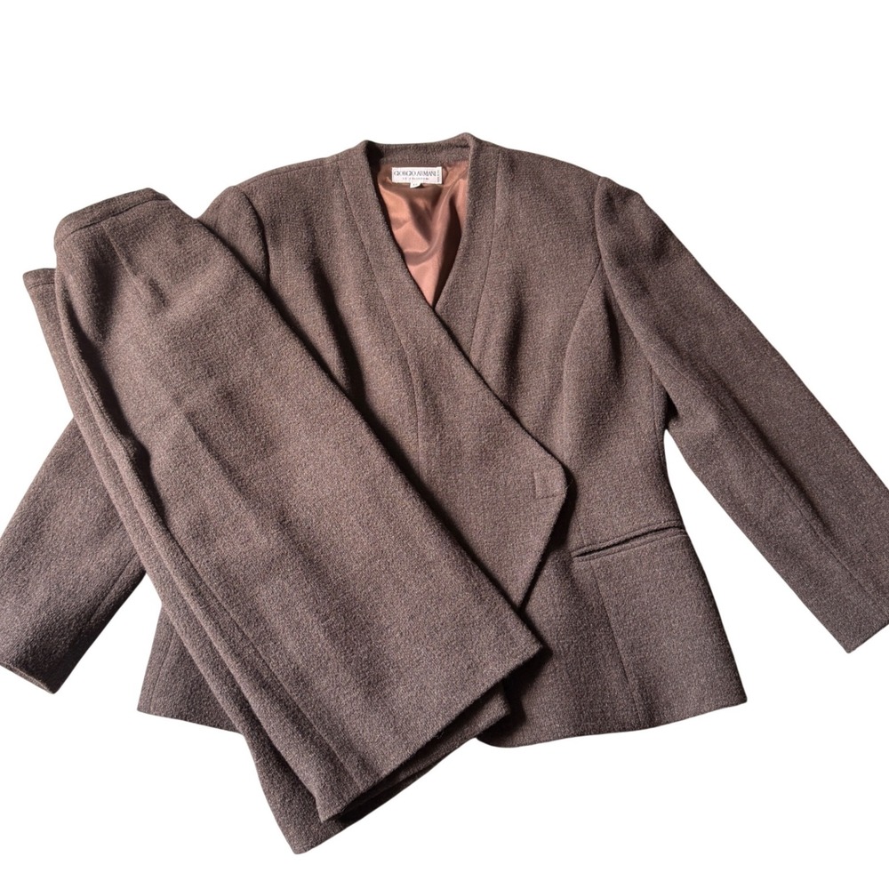 Giorgio Armani Le Collezioni Brown Wool Blend Skirt Suit Set Made in Italy 12/8